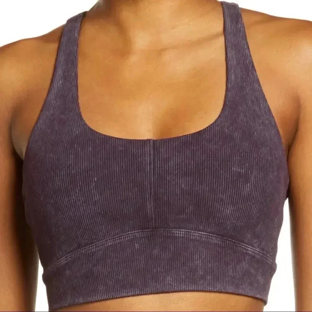 Zella Longline Ribbed Sports  Bra Purple Nebula
